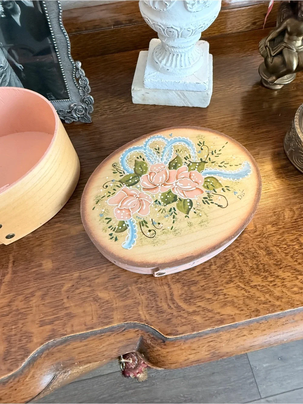 Vintage Hand‑Painted Floral Wooden Box • Signed • Cottagecore Decor